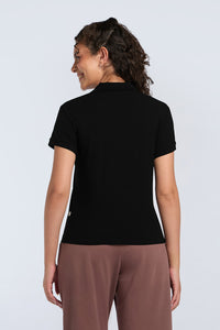 Classic Rib Polo Tee - Black thumbnail 4