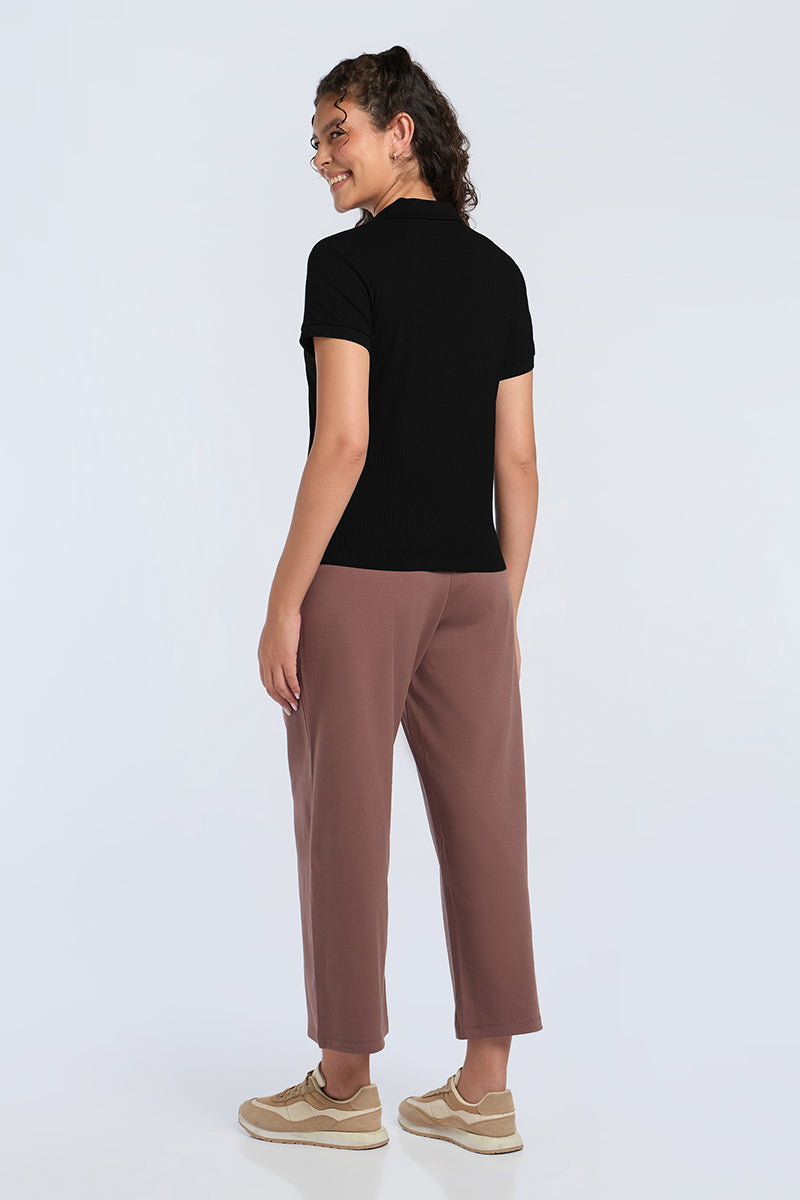 Classic Rib Polo Tee - Black - Image 5 of 6