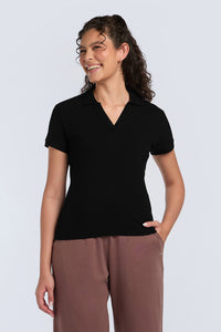 Classic Rib Polo Tee - Black thumbnail 1