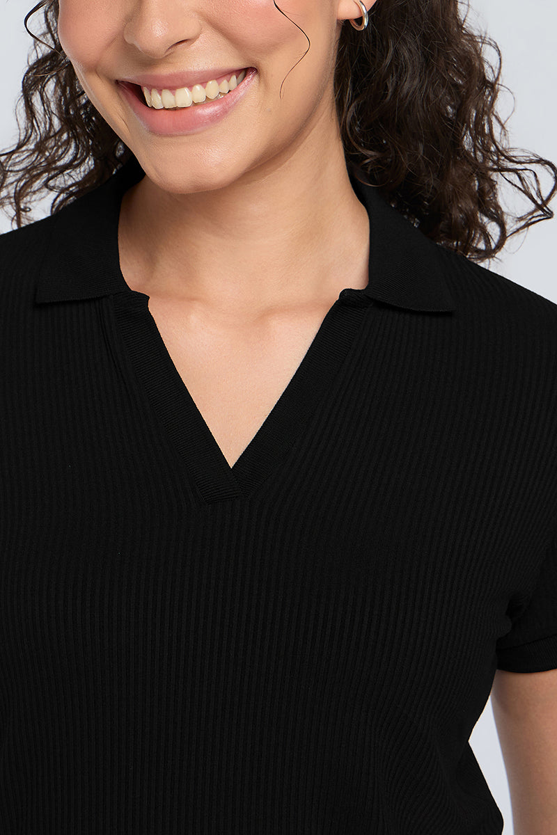 Classic Rib Polo Tee - Black - Image 3 of 6