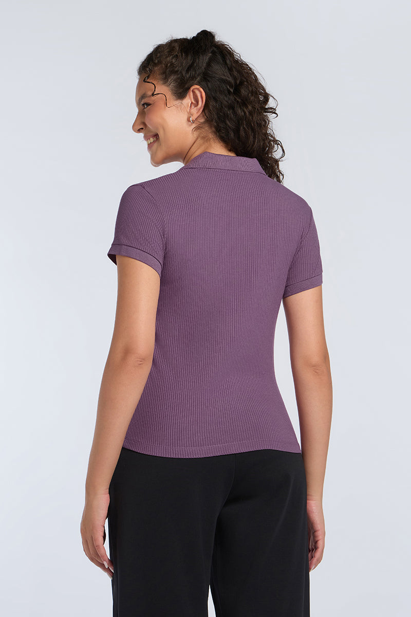 Classic Rib Polo Tee - Grape Jam - Image 3 of 6