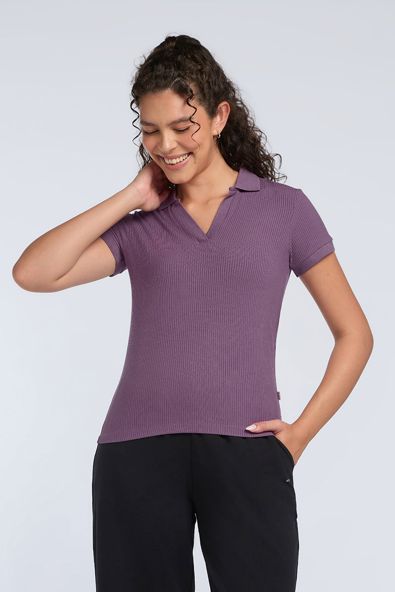 Classic Rib Polo Tee - Grape Jam