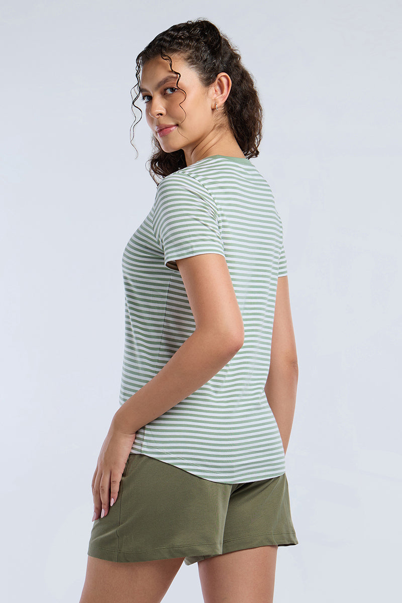 ESSENTIAL STRIPE TEE - Granite Green Stripes
