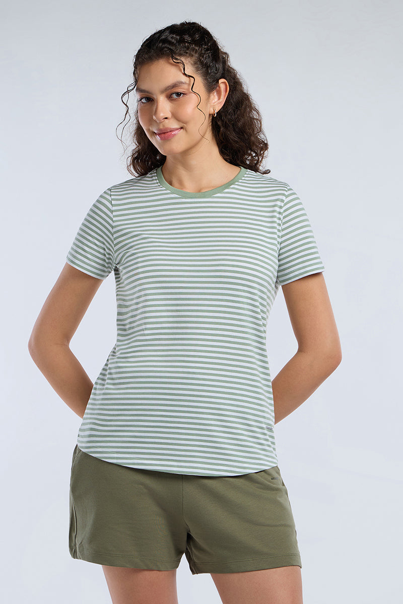 ESSENTIAL STRIPE TEE - Granite Green Stripes