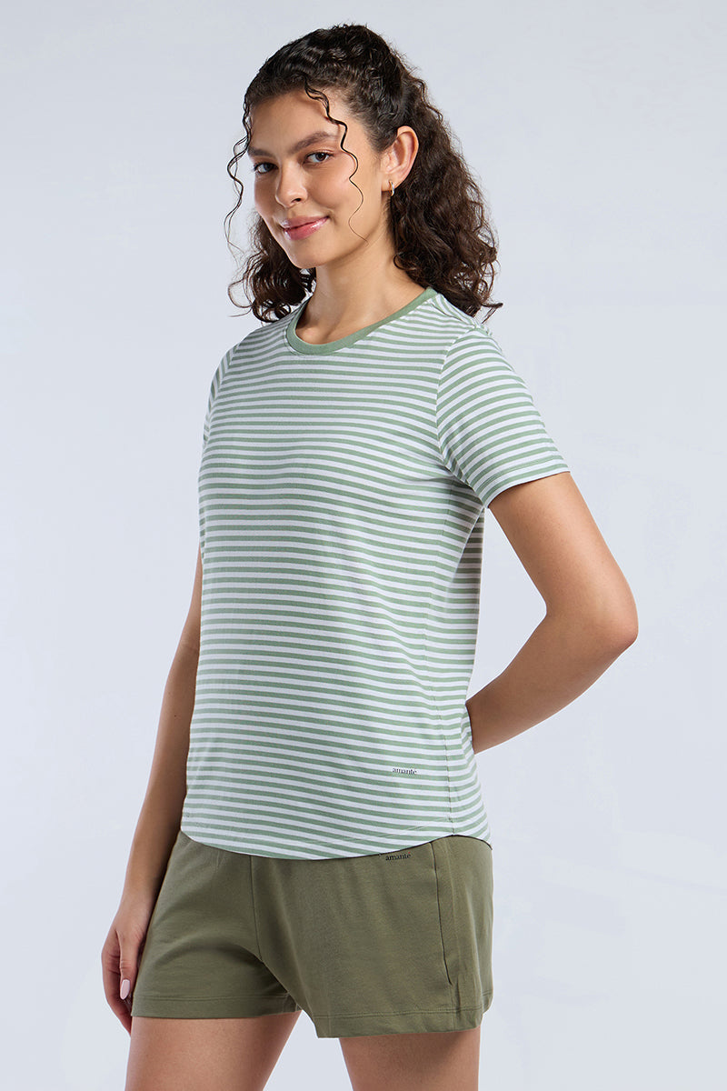 ESSENTIAL STRIPE TEE - Granite Green Stripes - Image 3 of 6