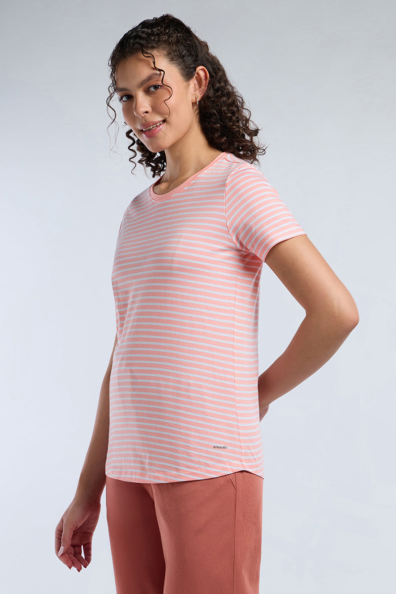ESSENTIAL STRIPE TEE - Pale Rosette Stripes