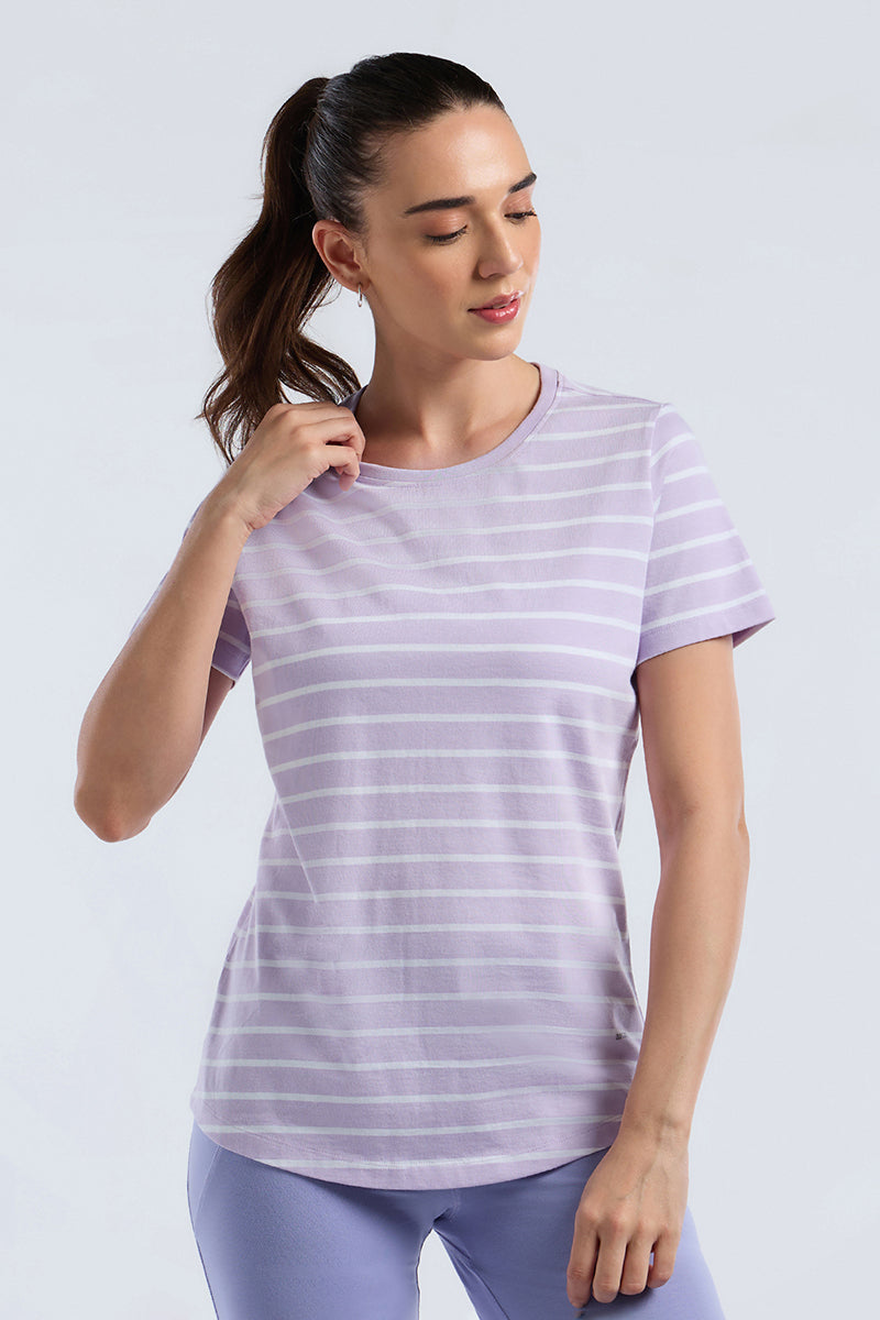 ESSENTIAL STRIPE TEE - Pastel Lilac Stripes