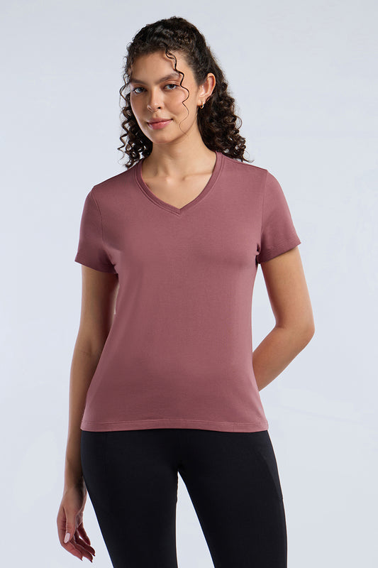 ESSENTIAL V NECK TEE - Deco Rose