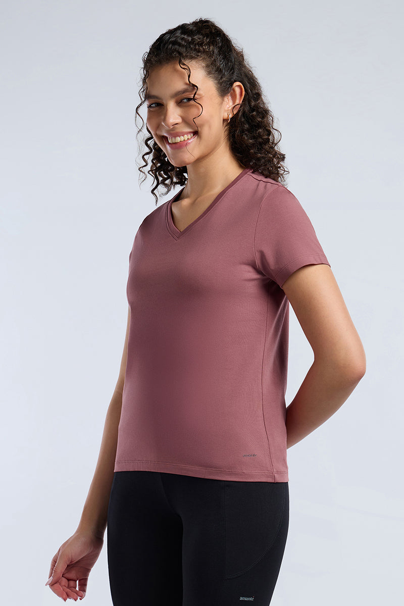 ESSENTIAL V NECK TEE - Deco Rose