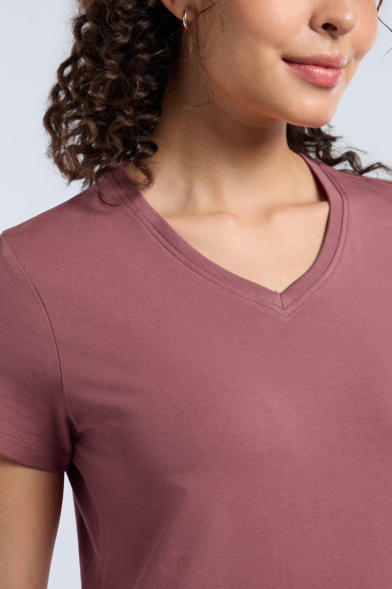 ESSENTIAL V NECK TEE - Deco Rose