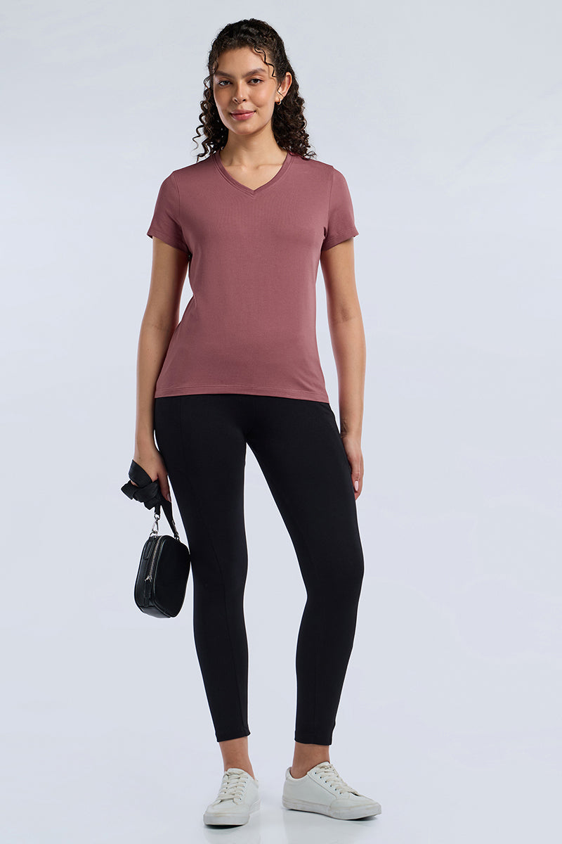 ESSENTIAL V NECK TEE - Deco Rose - Image 7 of 7