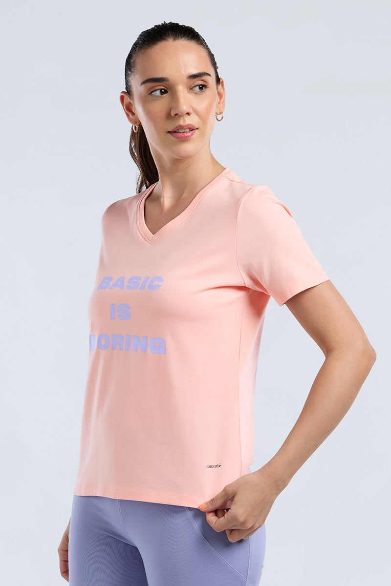 ESSENTIAL V-NECK PRINTED TEE - Gossamer Pink Base - Image 4 of 7