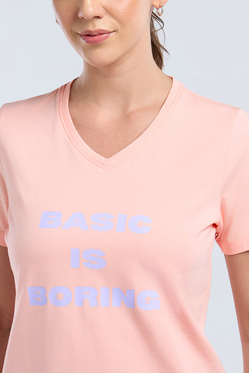 ESSENTIAL V-NECK PRINTED TEE - Gossamer Pink Base