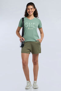 ESSENTIAL V-NECK PRINTED TEE - Granite Green Base thumbnail 6