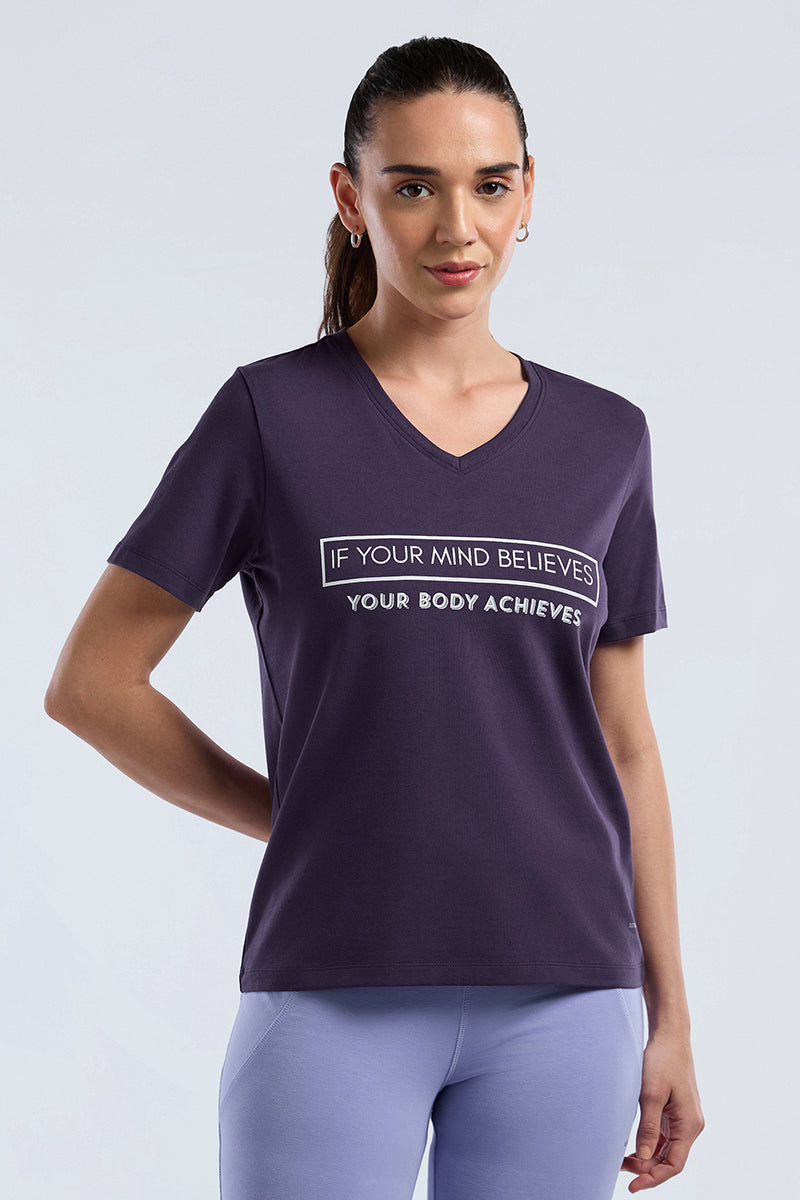 ESSENTIAL V-NECK PRINTED TEE - Purple Velvet Base - Image 3 of 7