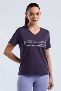 ESSENTIAL V-NECK PRINTED TEE - Purple Velvet Base thumbnail 1