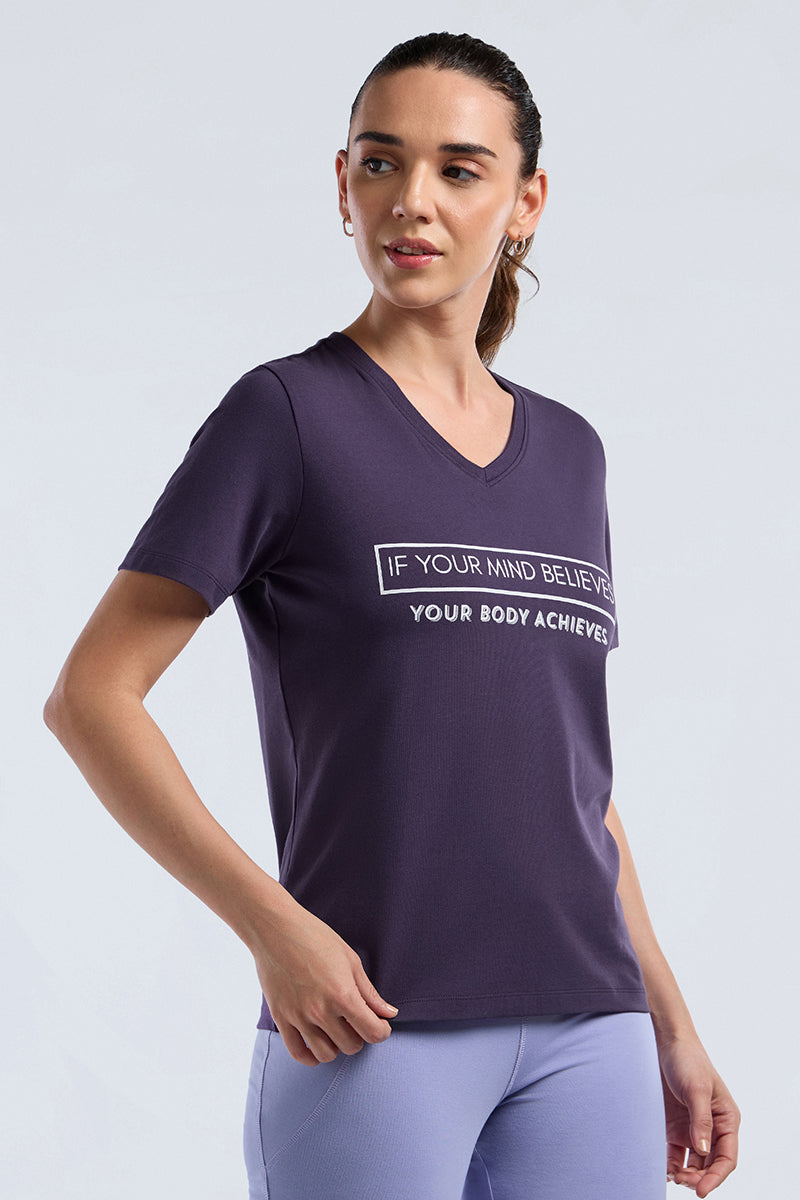 ESSENTIAL V-NECK PRINTED TEE - Purple Velvet Base - Image 4 of 7