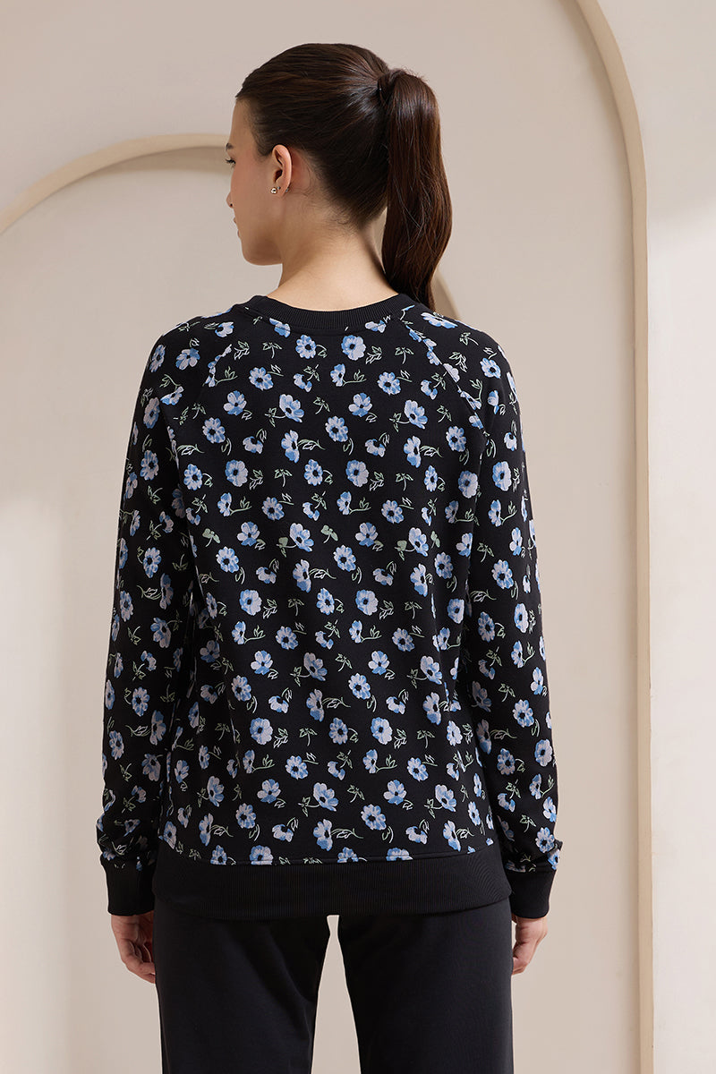 Terry Chic Sweatshirt - Blue Floral Print