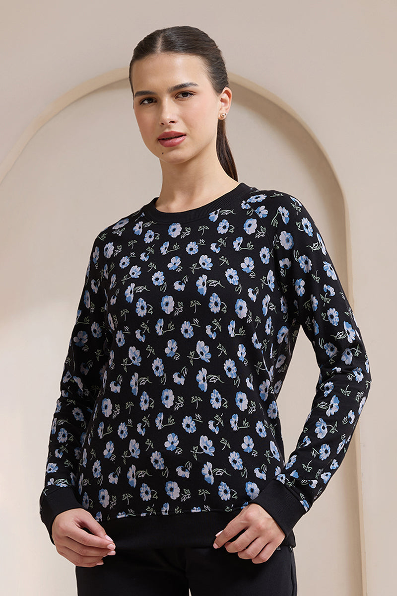 Terry Chic Sweatshirt - Blue Floral Print
