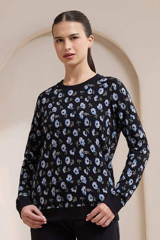 Terry Chic Sweatshirt - Blue Floral Print