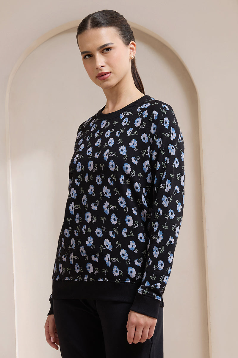 Terry Chic Sweatshirt - Blue Floral Print - Image 3 of 6