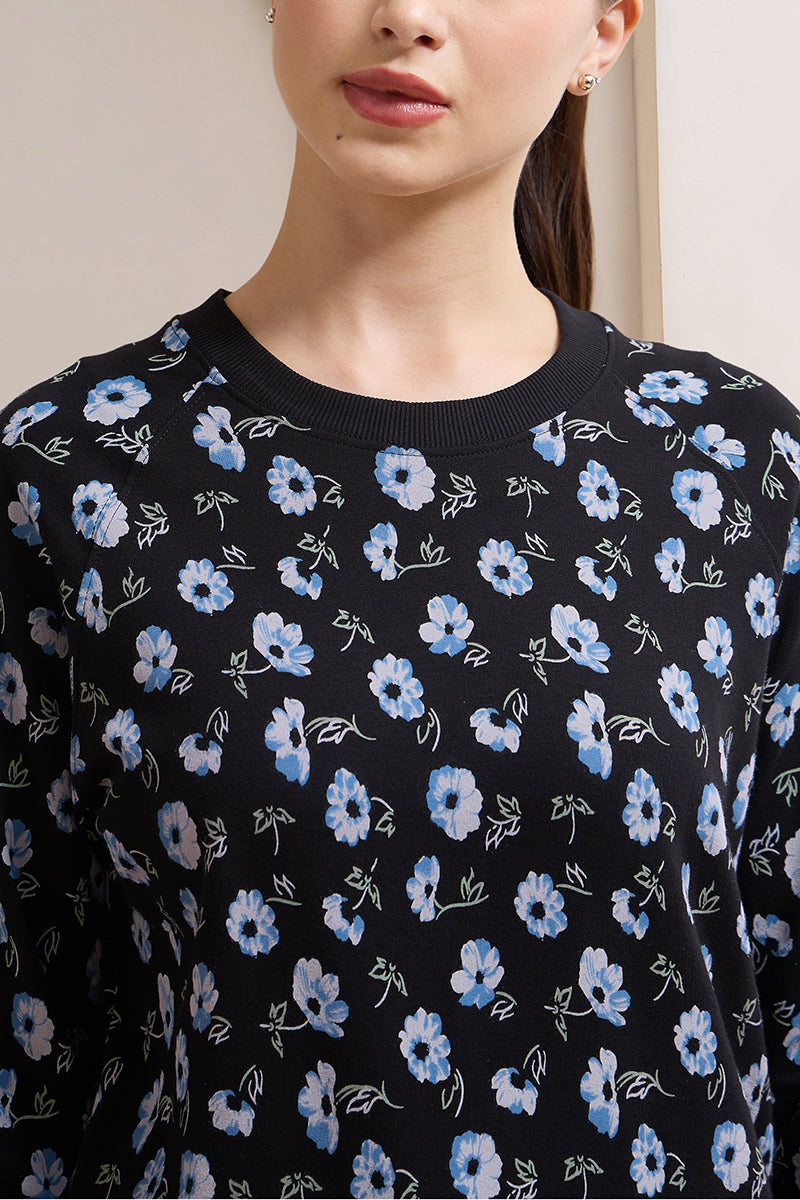 Terry Chic Sweatshirt - Blue Floral Print - Image 4 of 6