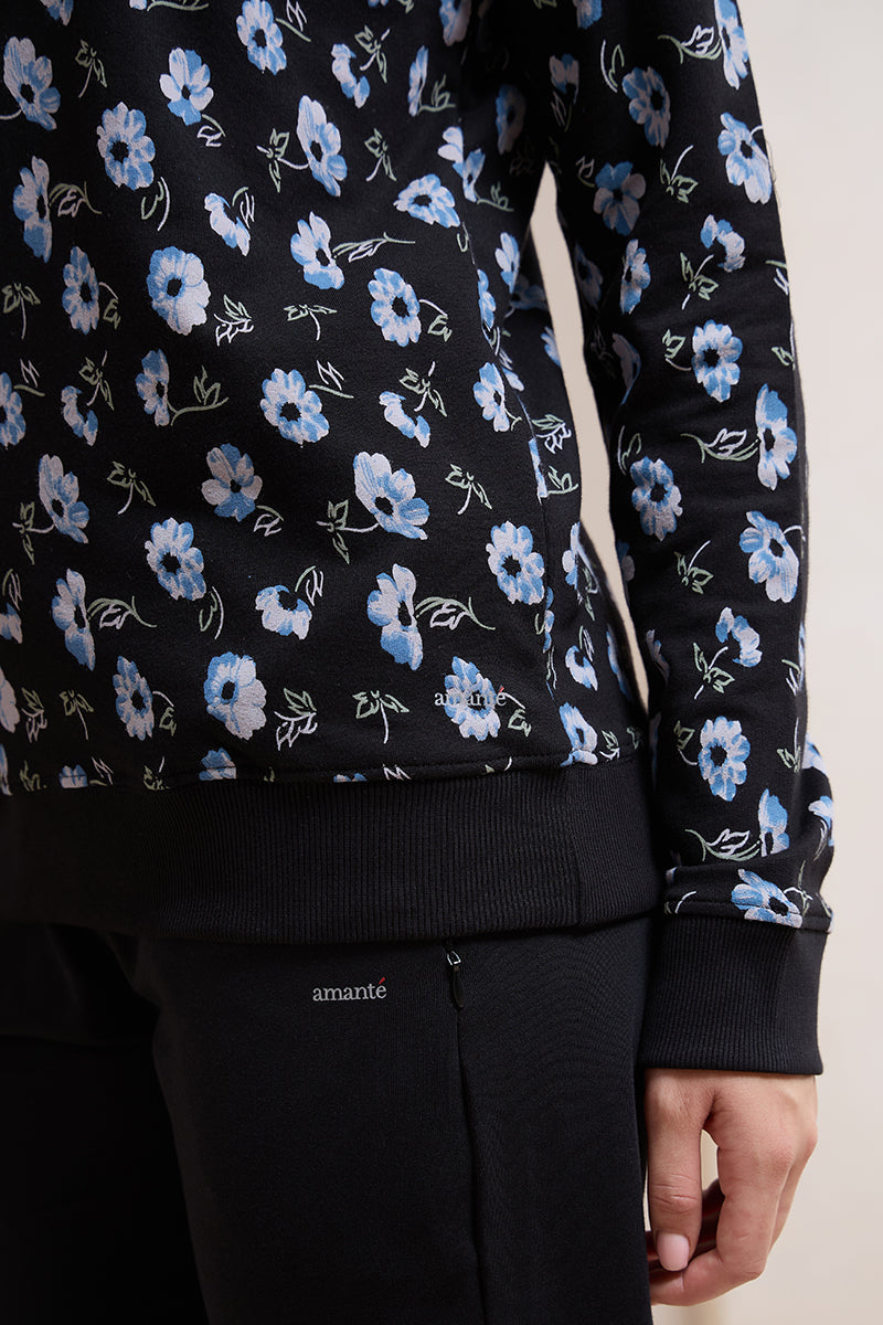 Terry Chic Sweatshirt - Blue Floral Print