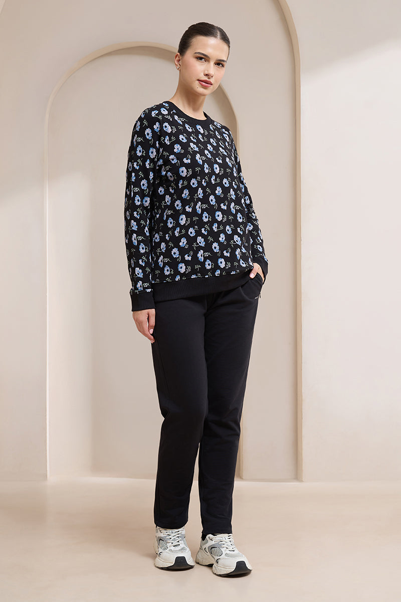 Terry Chic Sweatshirt - Blue Floral Print