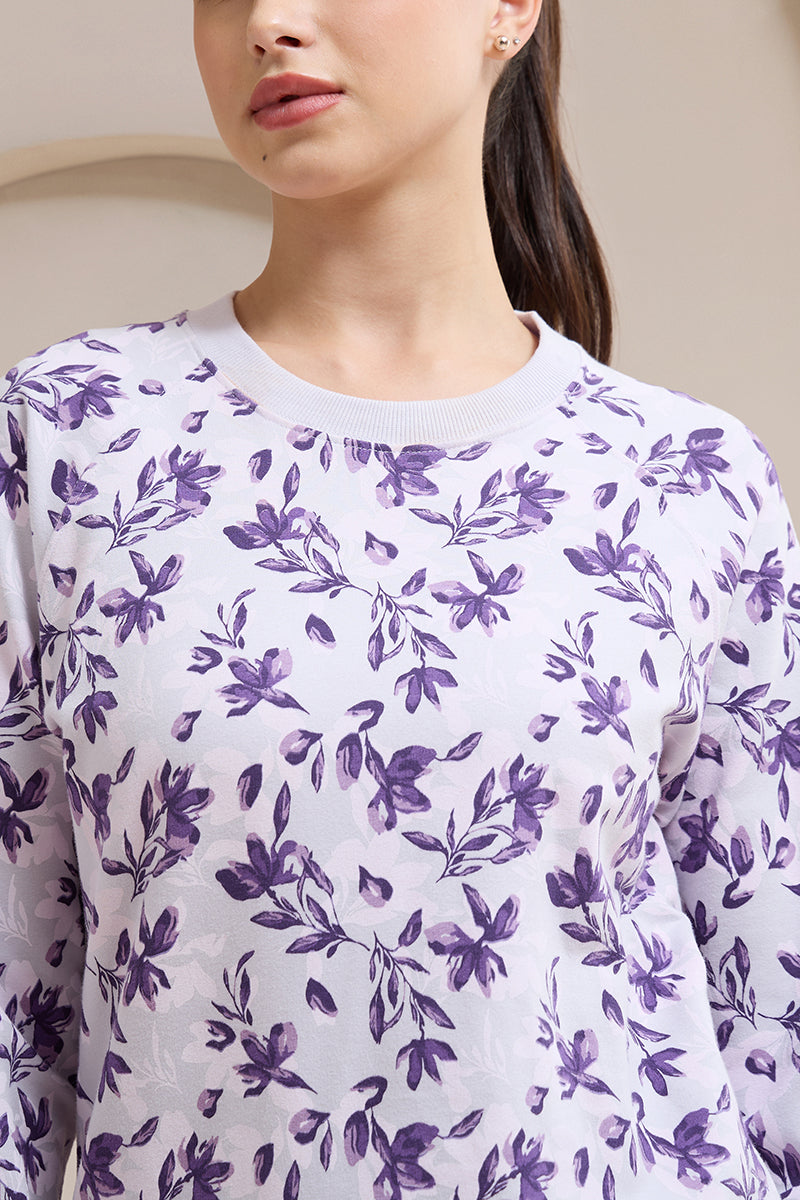 Terry Chic Sweatshirt - Haze Floral Print
