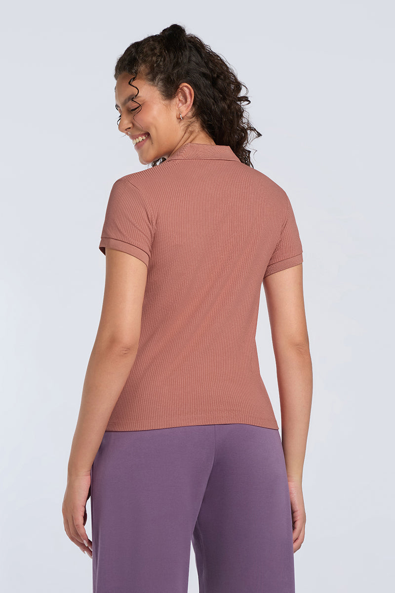 Classic Rib Polo Tee - Brick Dust