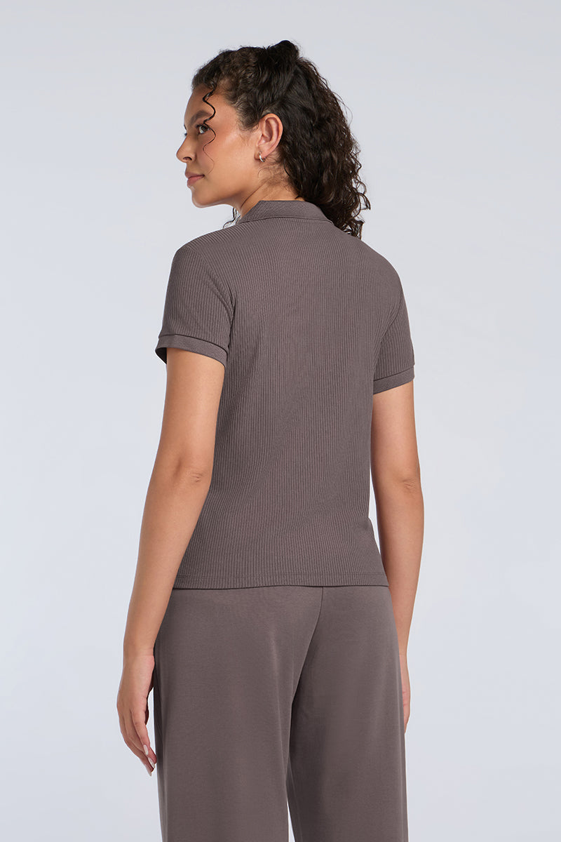 Classic Rib Polo Tee - Pepper Corn - Image 4 of 6