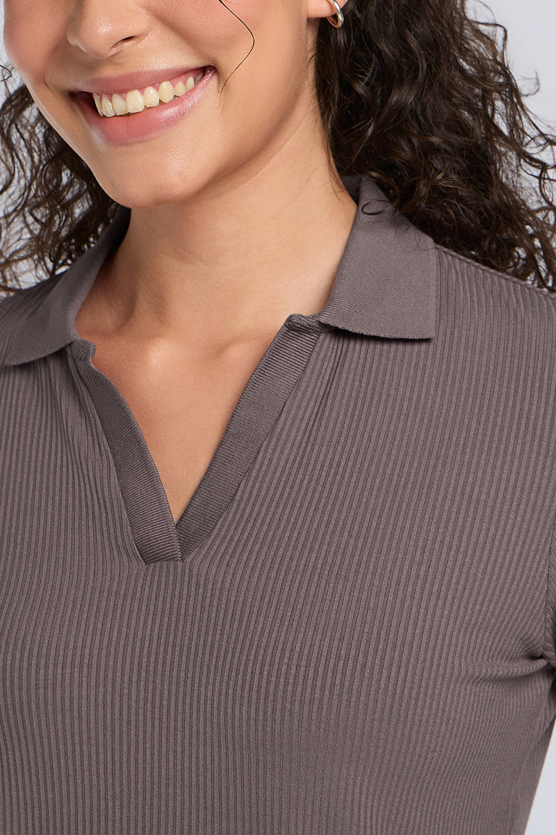 Classic Rib Polo Tee - Pepper Corn