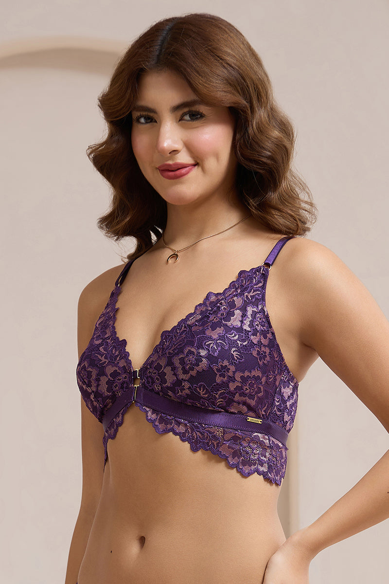 Femme Lace Padded Non-Wired Demi Bra - Blackberry Cordial - Image 3 of 6