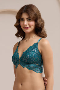 Femme Lace Padded Non-Wired Demi Bra - Green Heron thumbnail 3