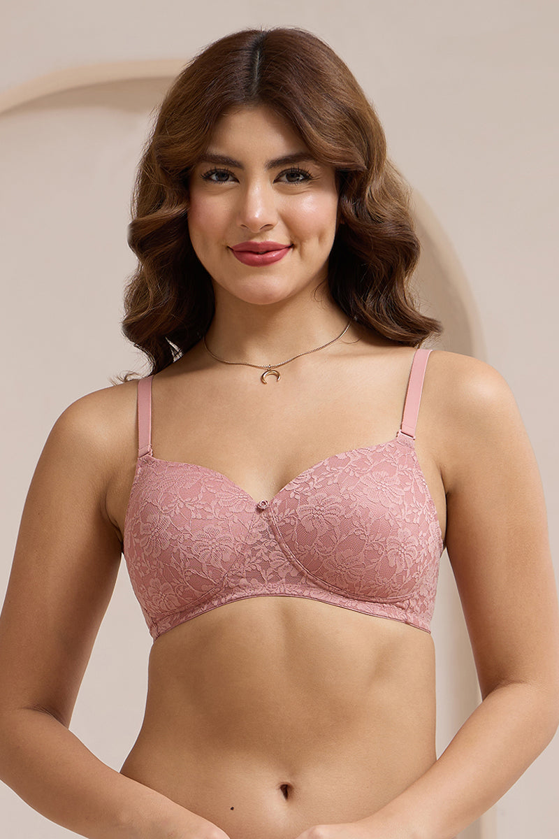 Floral Romance Padded Non-Wired Lace Bra - Ash Rose - Image 1 of 5