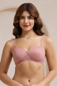 Floral Romance Padded Non-Wired Lace Bra - Ash Rose - color option