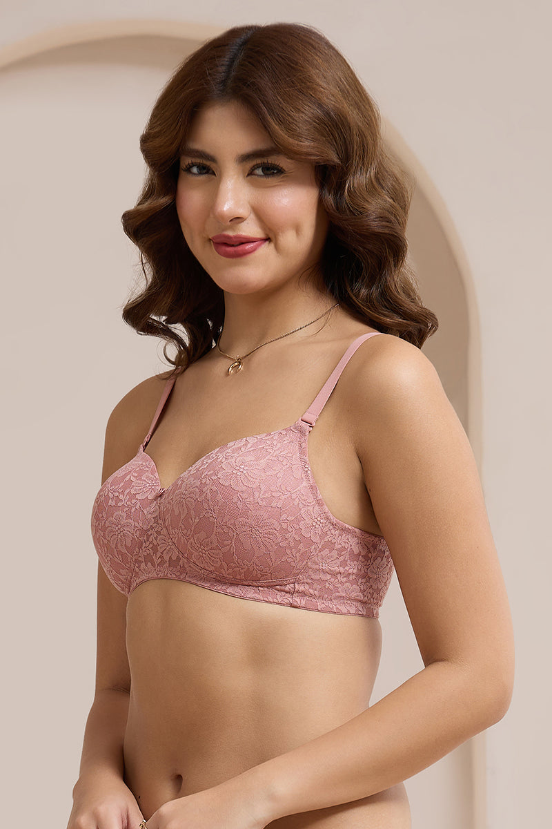 Floral Romance Padded Non-Wired Lace Bra - Ash Rose - Image 3 of 5