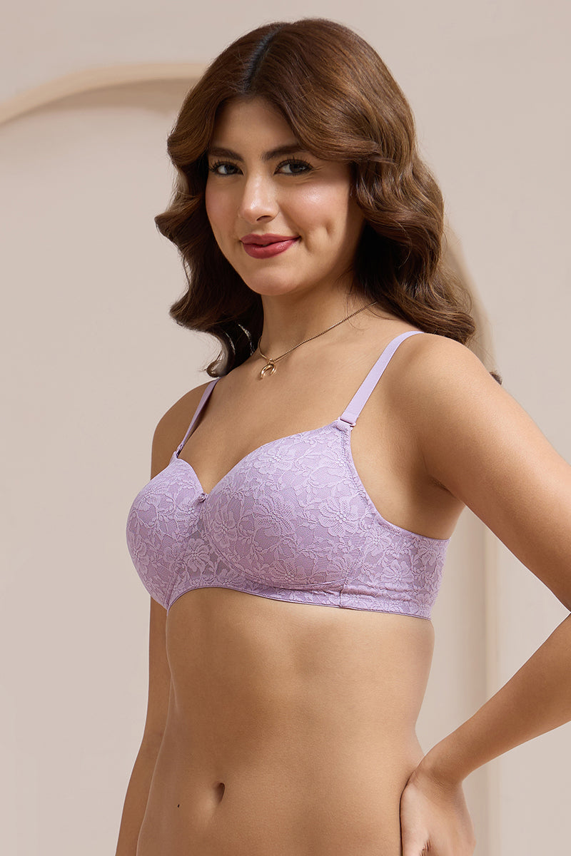 Floral Romance Padded Non-Wired Lace Bra - Lavender Mist - Image 3 of 5