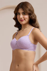 Floral Romance Padded Non-Wired Lace Bra - Lavender Mist thumbnail 3