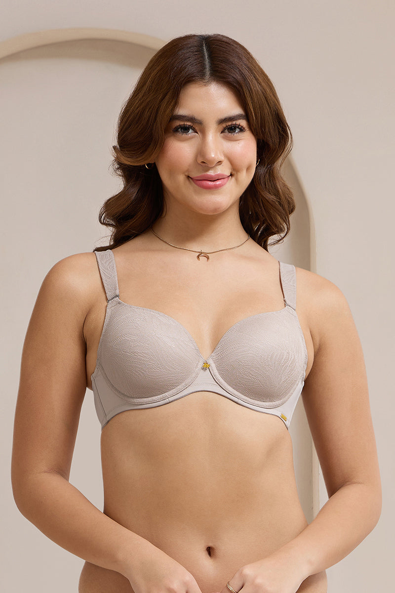Floral Enchante Padded Wired Bra - Mushroom