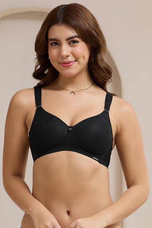 Floral Enchante Padded Non-Wired Bra - Black