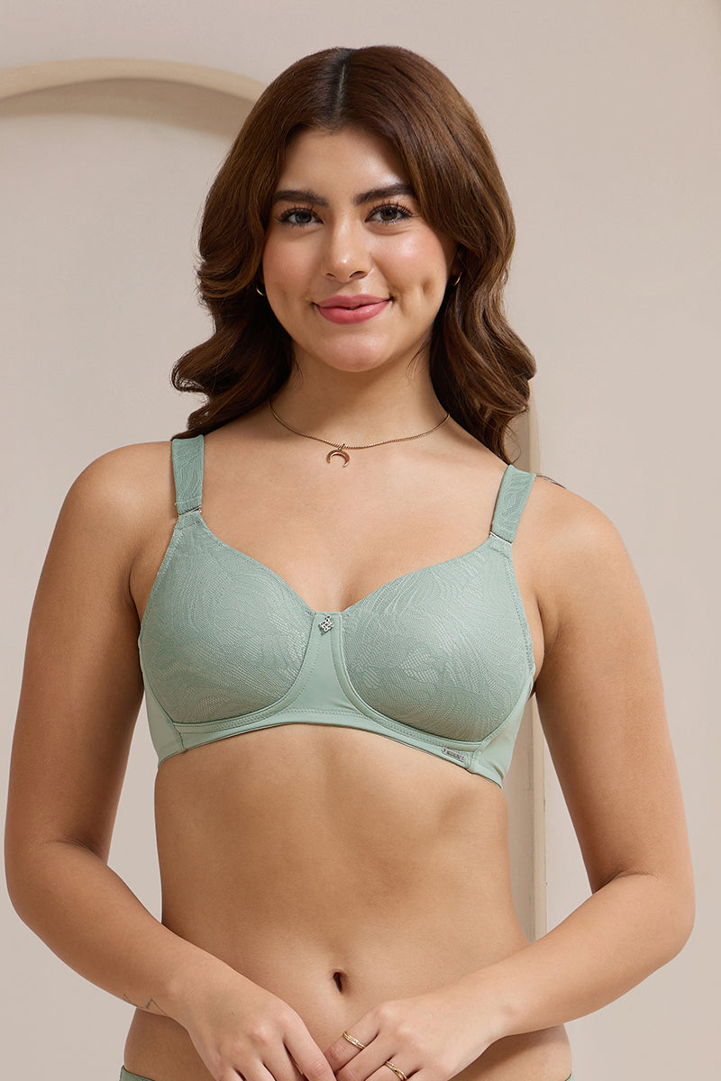 Floral Enchante Padded Non-Wired Bra - Iceberg Green