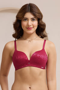 Allure Plunge Padded Non-Wired Bra - Persian Red - color option