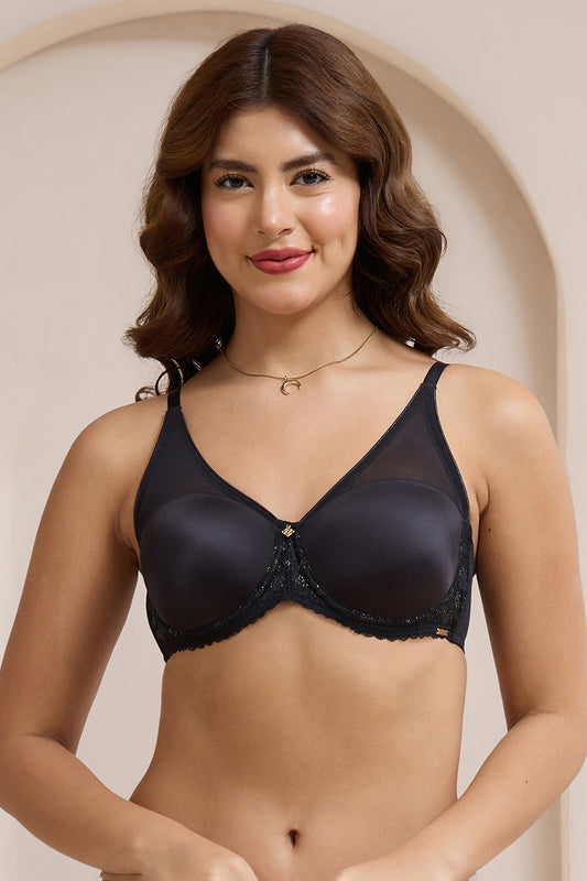 Glimmer Lace Padded Wired Bra - Black