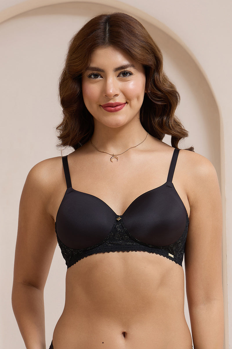 Glimmer Lace Padded Non-Wired T-Shirt Bra - Black - Image 1 of 6