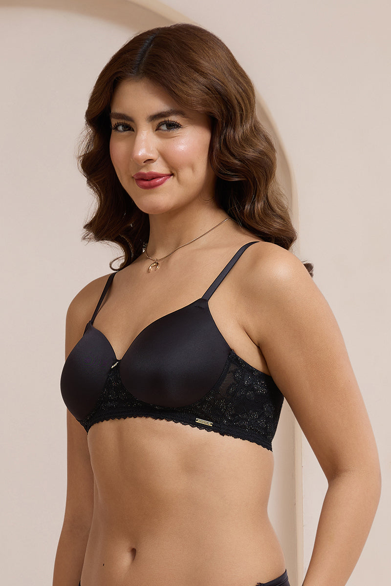 Glimmer Lace Padded Non-Wired T-Shirt Bra - Black - Image 3 of 6