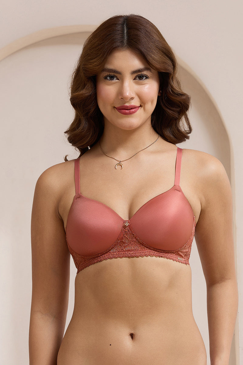 Glimmer Lace Padded Non-Wired T-Shirt Bra - Canyon Rose