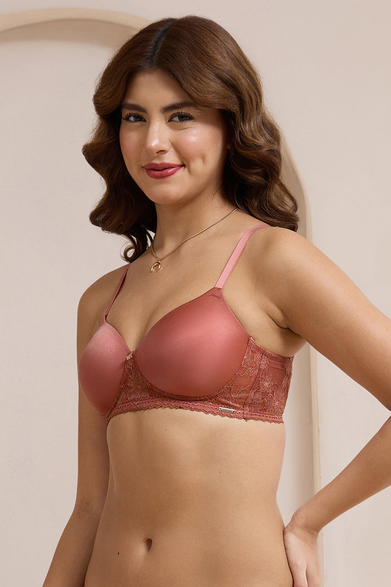 Glimmer Lace Padded Non-Wired T-Shirt Bra - Canyon Rose