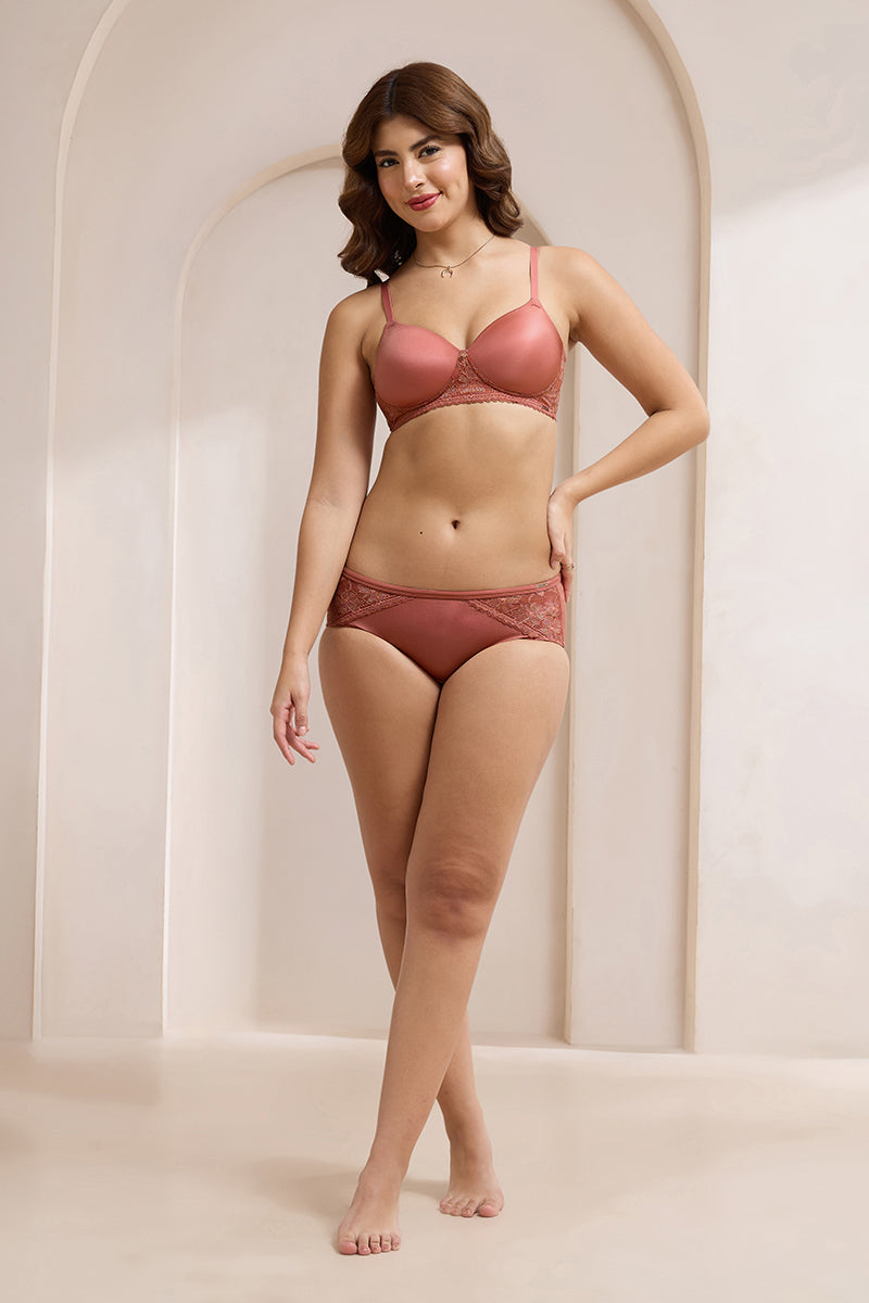 Glimmer Lace Padded Non-Wired T-Shirt Bra - Canyon Rose