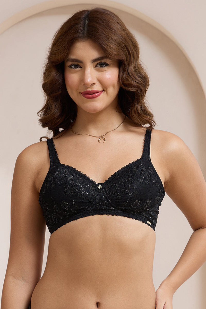 Glimmer Lace Non-Padded Non-Wired Bra - Black